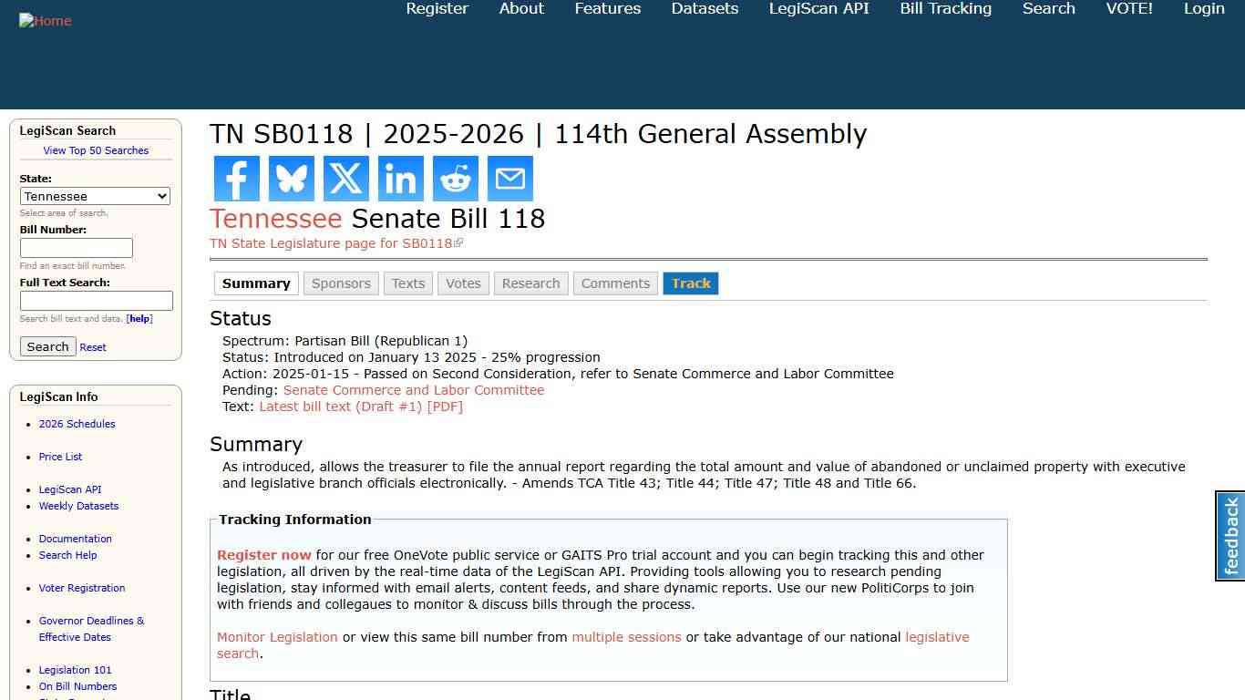 TN SB0118 2025-2026 114th General Assembly LegiScan