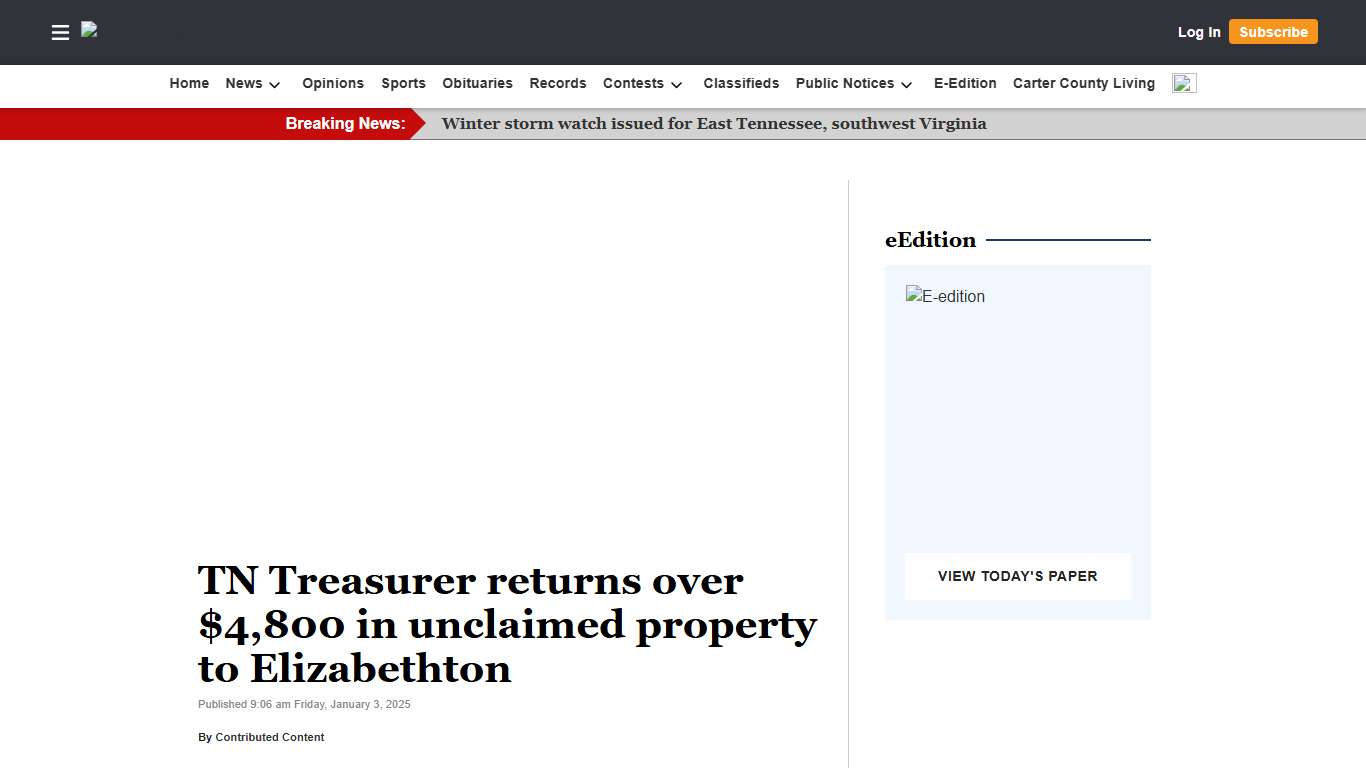 TN Treasurer returns over $4,800 in unclaimed property to Elizabethton Elizabethton Star